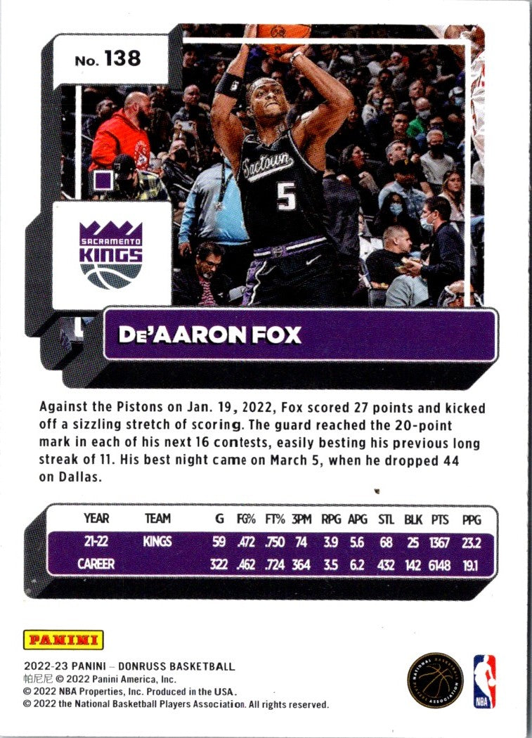 2022 Donruss De'Aaron Fox