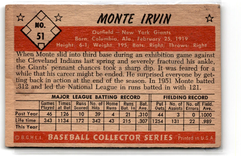 1952 Berk Ross Monte Irvin