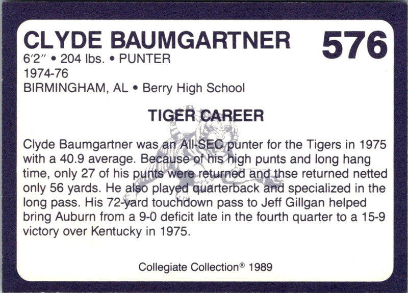 1989 Collegiate Collection Auburn Coke 580 Clyde Baumgartner
