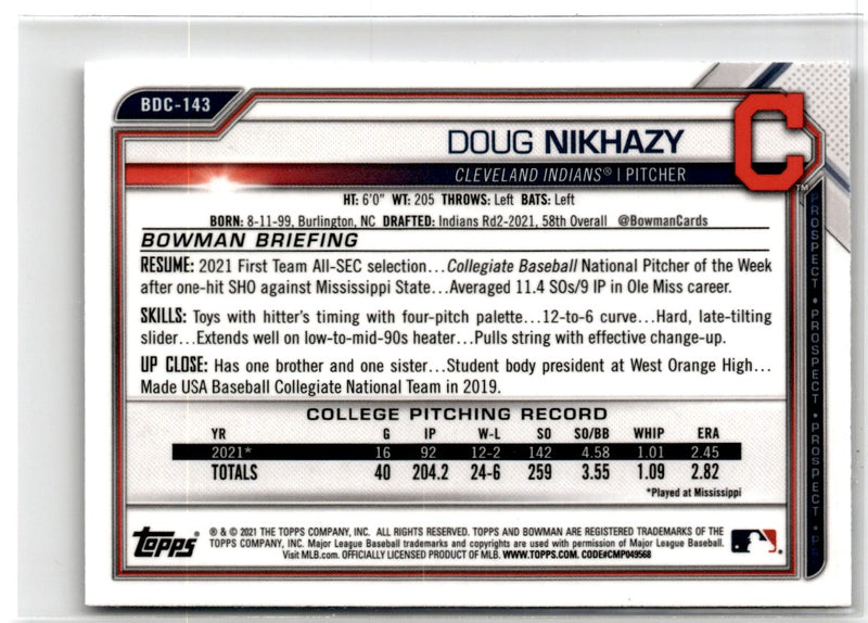 2021 Bowman Draft Chrome Doug Nikhazy