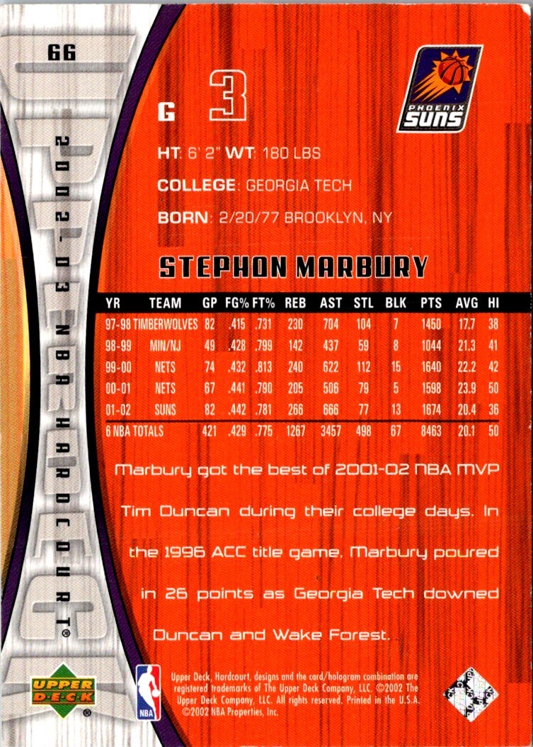 2002 Upper Deck Hardcourt Stephon Marbury