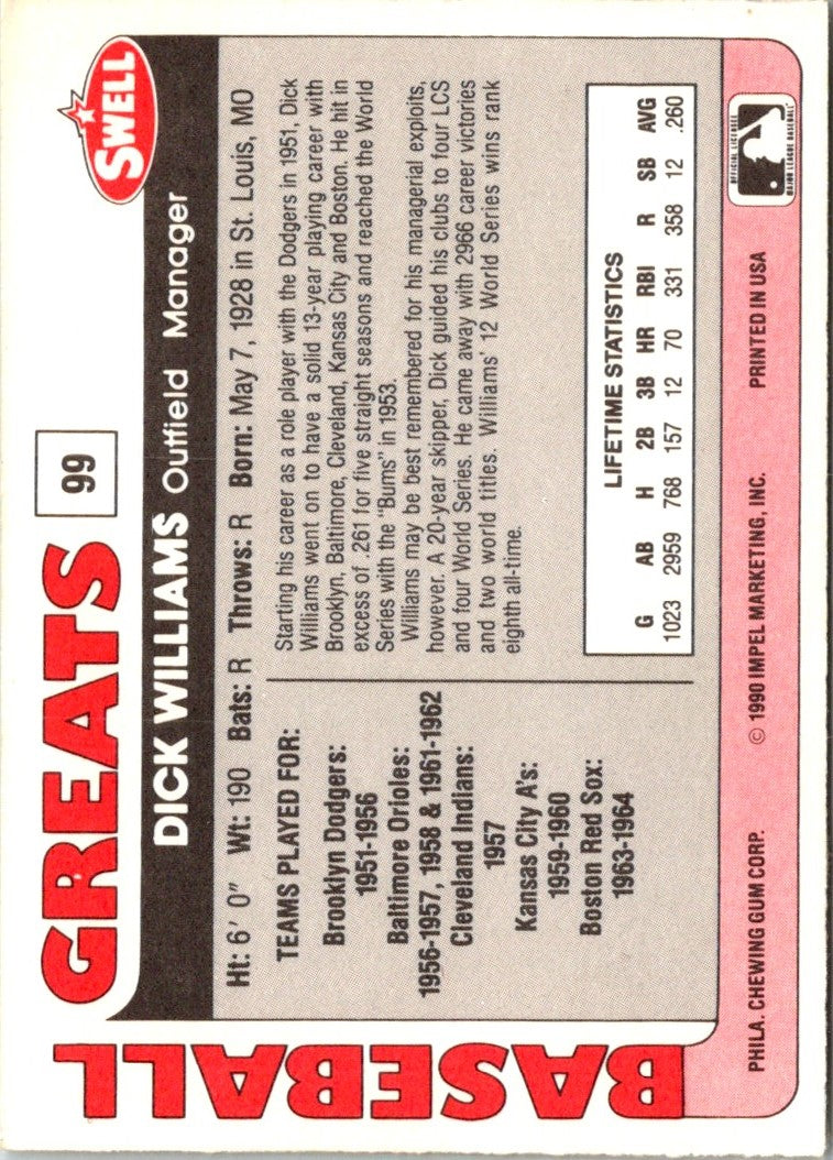 1991 Swell Baseball Greats Dick Williams