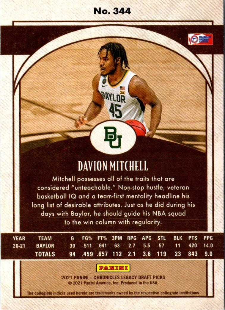 2021 Panini Chronicles Draft Picks Davion Mitchell