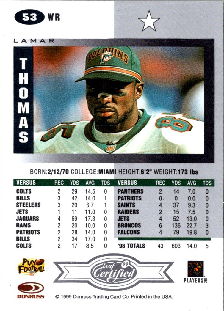 1999 Leaf Certified Lamar Thomas