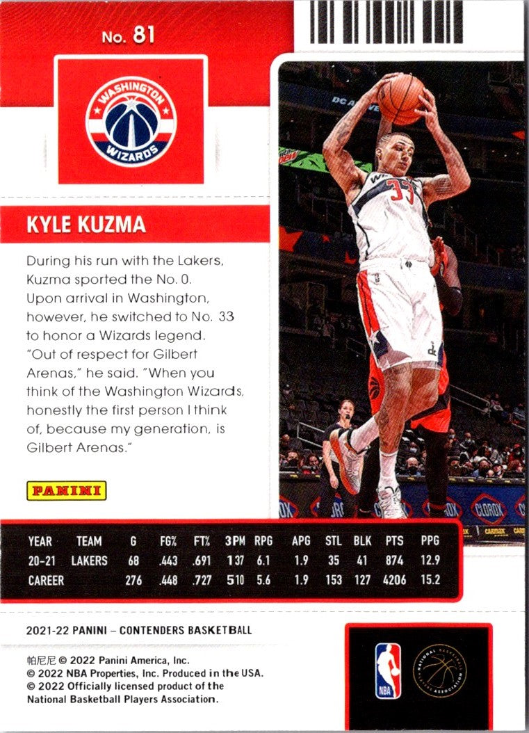 2021 Panini Contenders Game Ticket Red Kyle Kuzma