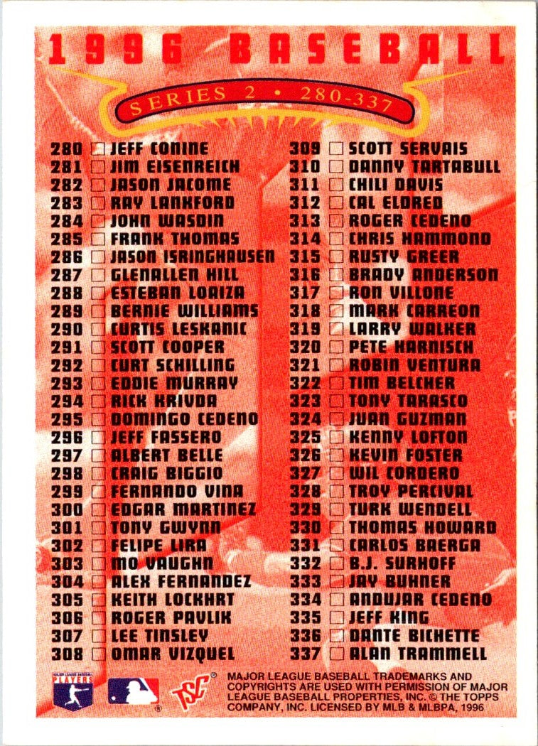 1996 Stadium Club Checklists Checklist Series 2: 226-337