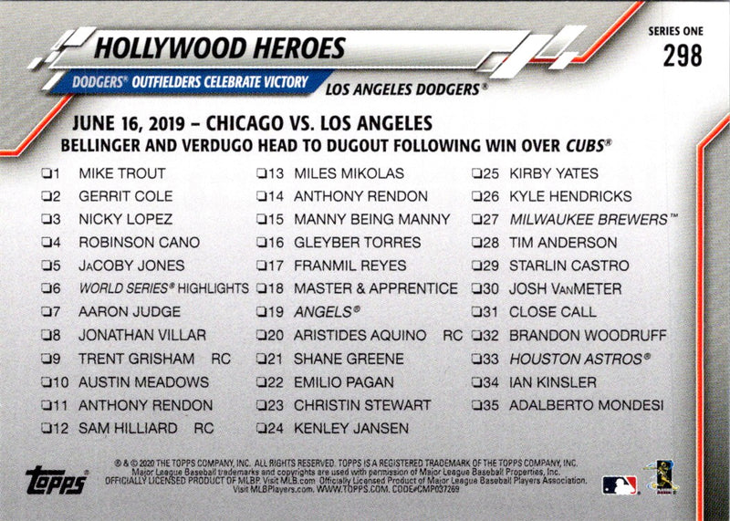 2020 Topps Hollywood Heroes (Cody Bellinger/Alex Verdugo)