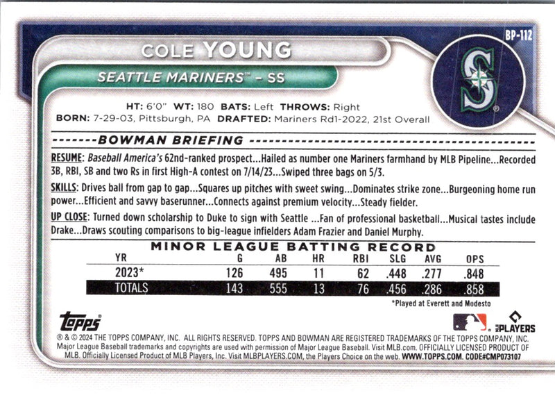 2024 Bowman Prospects Cole Young