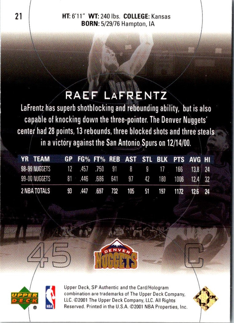 2001 Upper Deck Pros & Prospects Raef LaFrentz