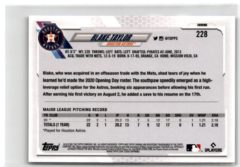 2021 Topps Chrome Sapphire Edition Blake Taylor