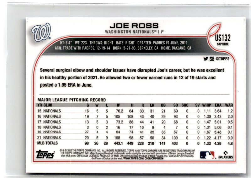 2022 Topps Update Royal Blue Joe Ross