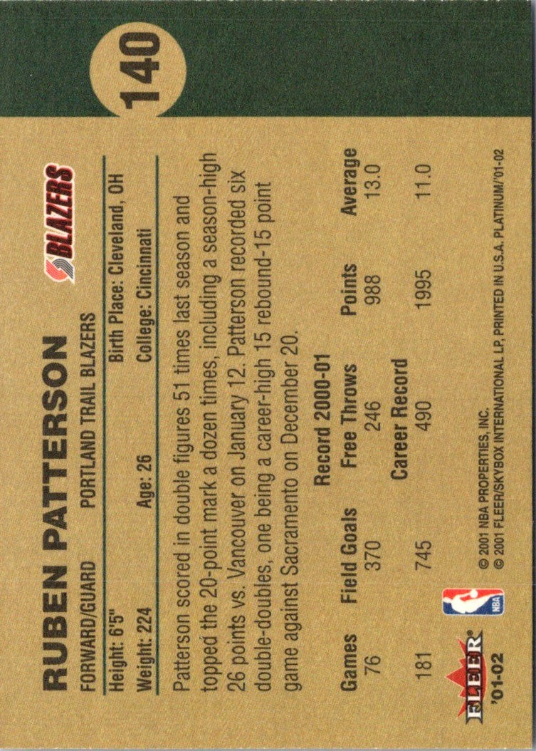 2001 Fleer Platinum Ruben Patterson