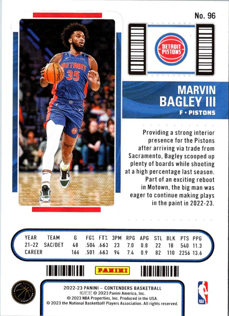 2022 Panini Contenders Season Ticket Marvin Bagley III