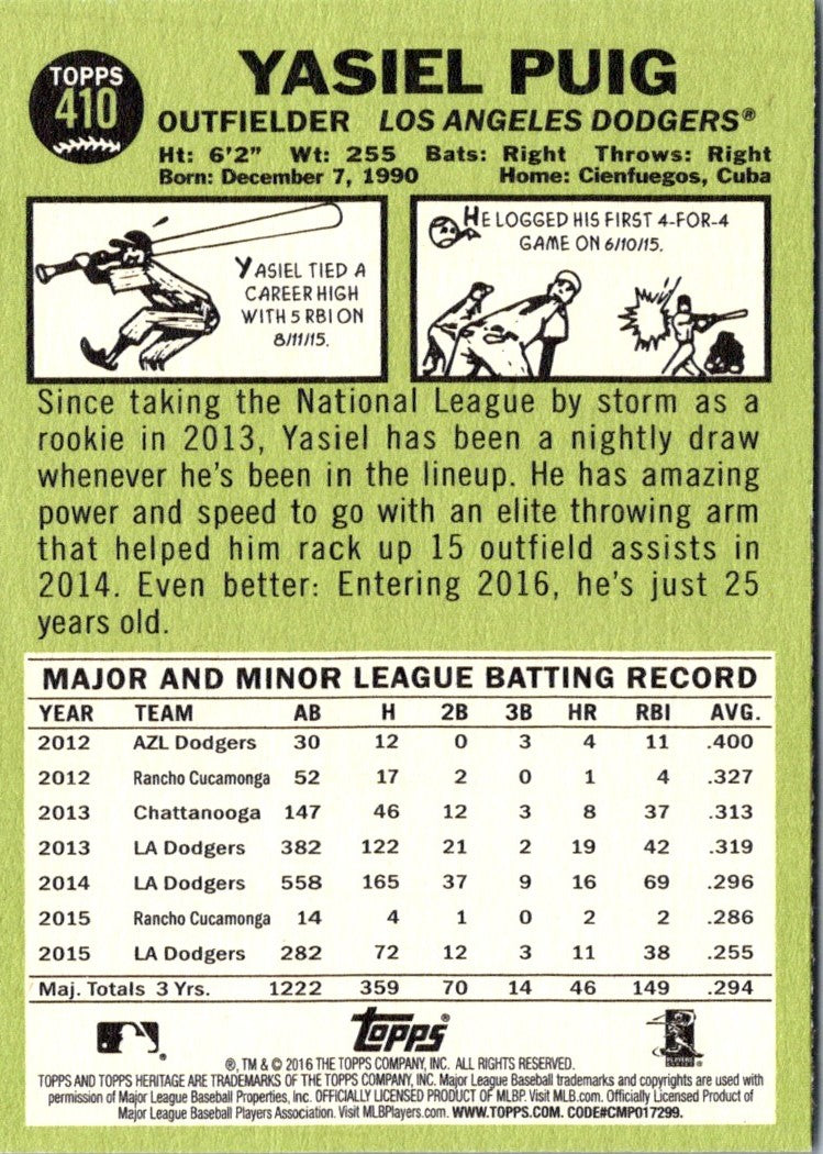 2016 Topps Heritage Yasiel Puig