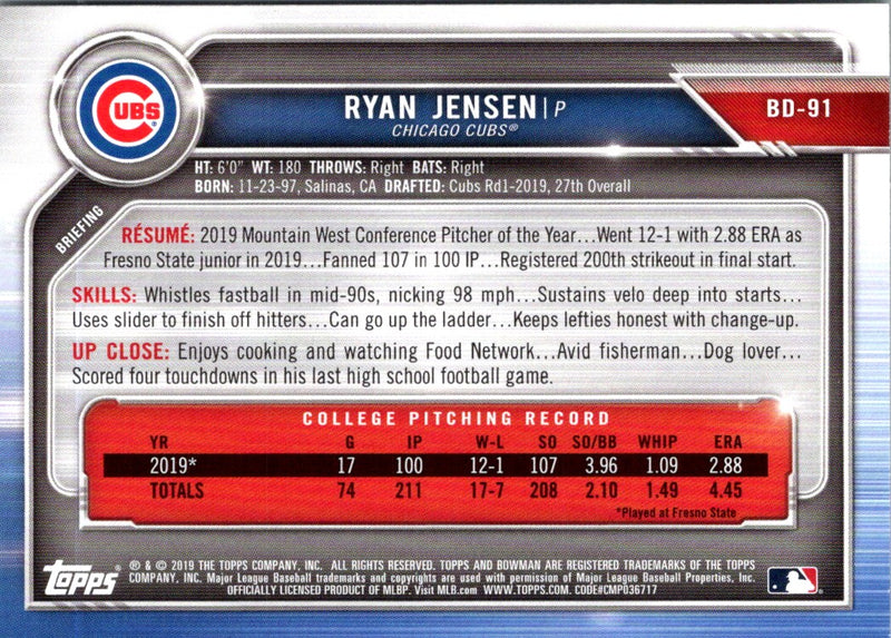 2019 Bowman Draft Ryan Jensen