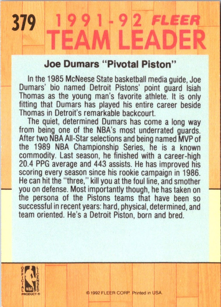 1991 Fleer Joe Dumars