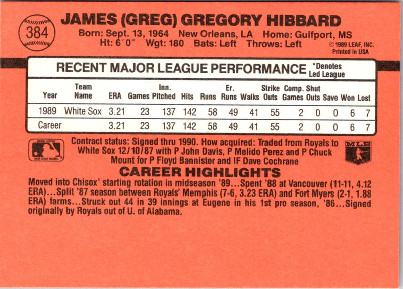 1990 Donruss Greg Hibbard