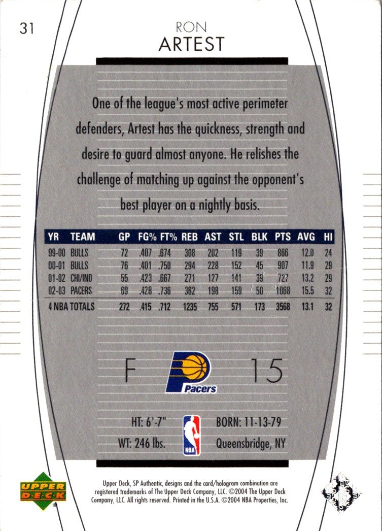 2003 SP Authentic Ron Artest