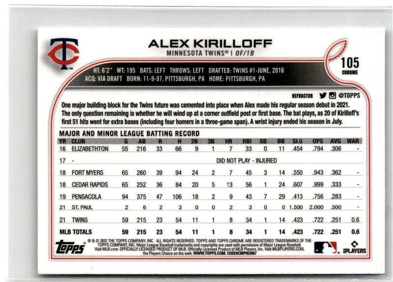 2022 Topps Chrome Alex Kirilloff #
