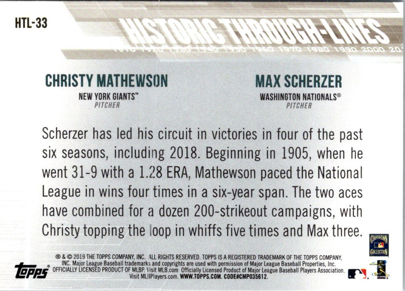 2019 Topps Historic Through-Lines Max Scherzer/Christy Mathewson