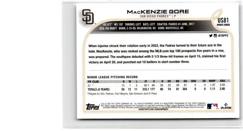 2022 Topps Update MacKenzie Gore