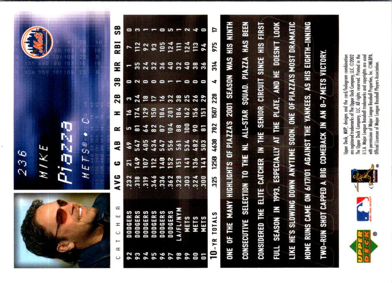 2002 Upper Deck MVP Mike Piazza