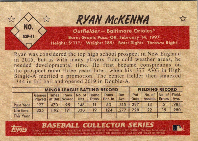 2019 Bowman Heritage Prospects Ryan McKenna