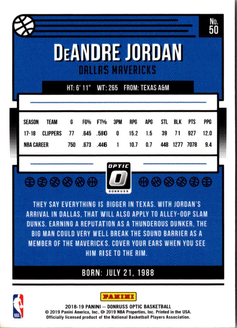 2018 Donruss Optic Blue Velocity DeAndre Jordan