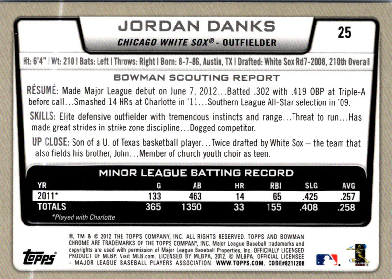 2012 Bowman Chrome Jordan Danks