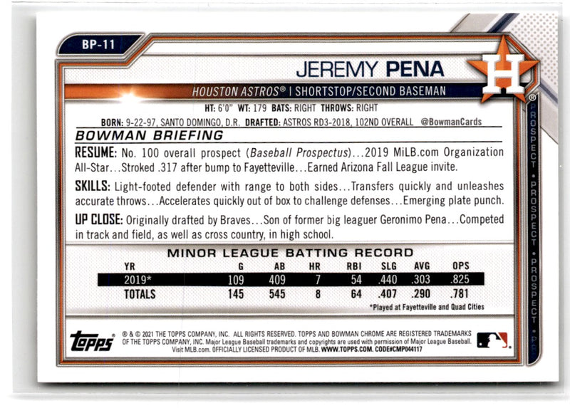 2021 Bowman Prospects Jeremy Pena