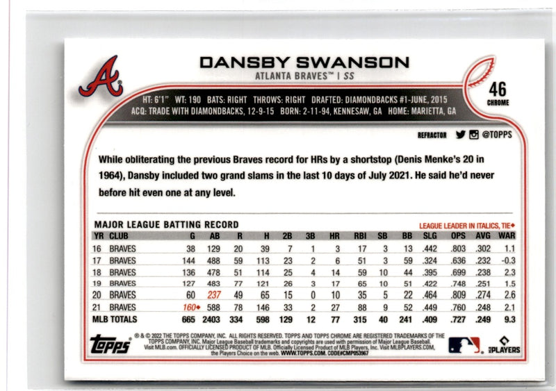 2022 Topps Chrome Dansby Swanson