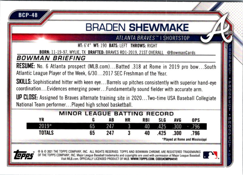 2021 Bowman Chrome Prospects Braden Shewmake