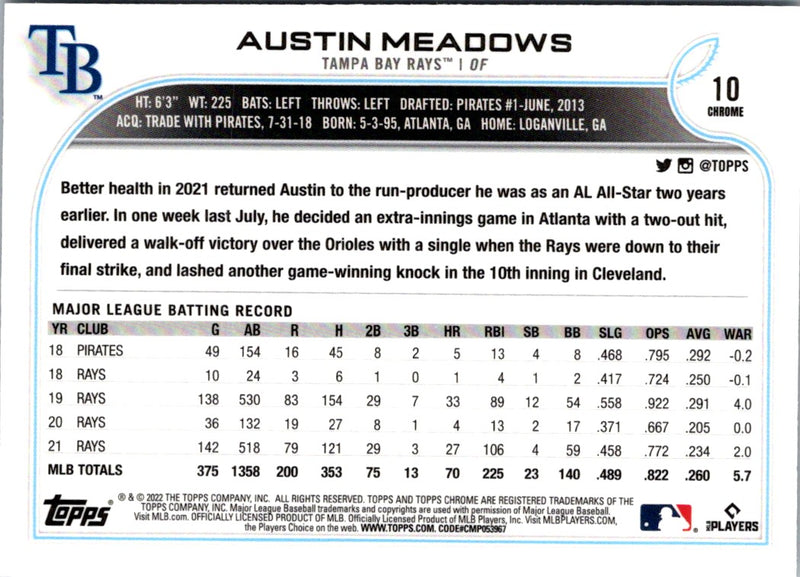 2022 Topps Chrome Austin Meadows