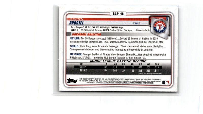 2020 Bowman Chrome Prospects Sherten Apostel