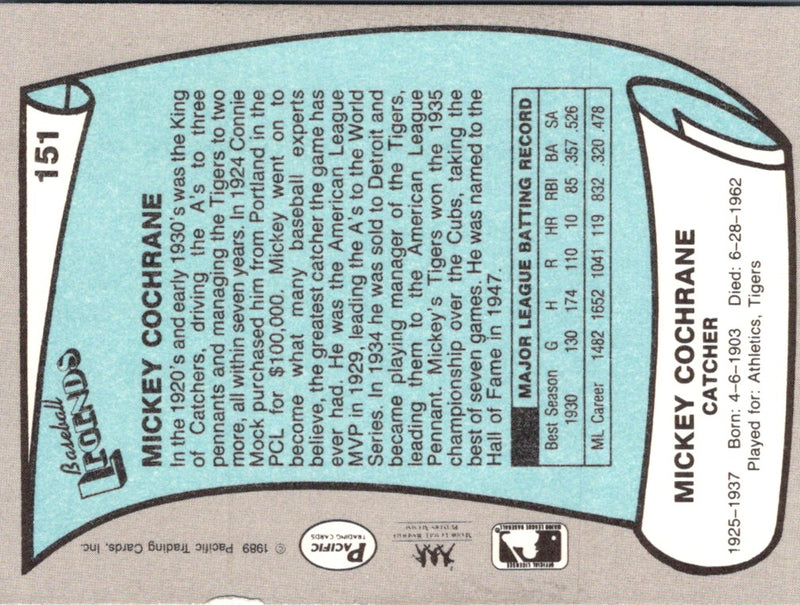 1989 Pacific Legends II Mickey Cochrane