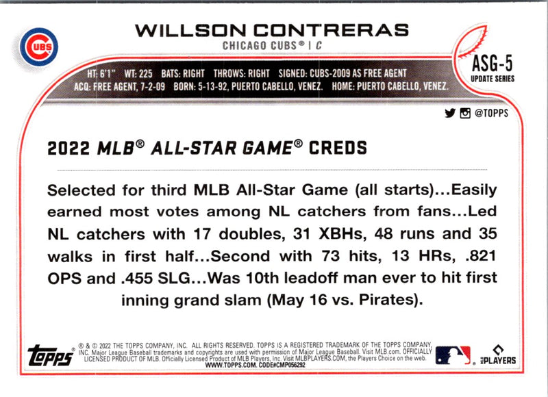 2022 Topps Update 2022 MLB All-Star Game Willson Contreras