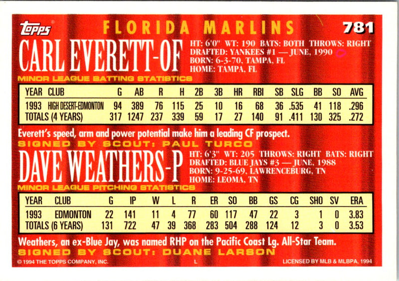 1994 Topps Carl Everett/Dave Weathers