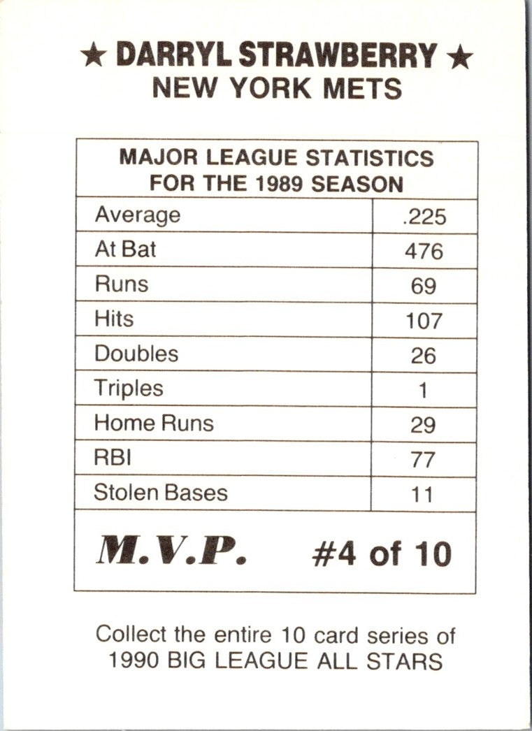 1990 MVP Big League All Stars (unlicensed) Darryl Strawberry