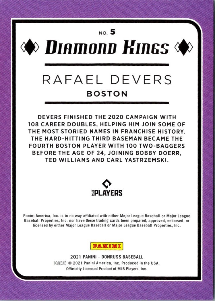 2021 Donruss Holo Purple Rafael Devers