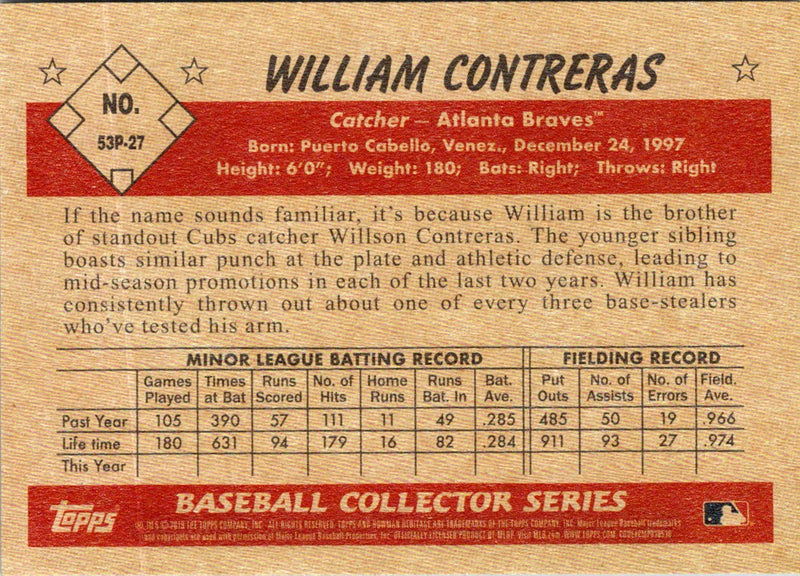 2019 Bowman Heritage Prospects William Contreras