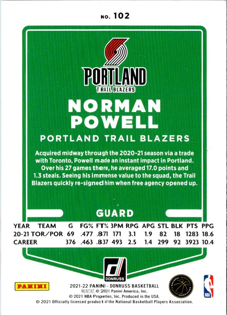 2021 Donruss Holo Red and Gold Laser Norman Powell