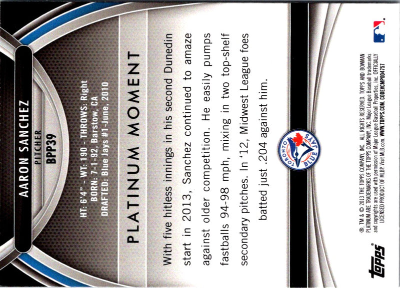 2013 Bowman Platinum Prospects Aaron Sanchez