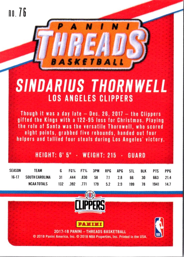 2017 Panini Threads Sindarius Thornwell