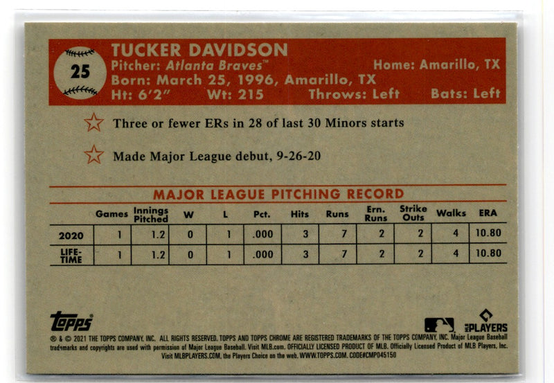 2021 Topps Chrome Platinum Anniversary Tucker Davidson