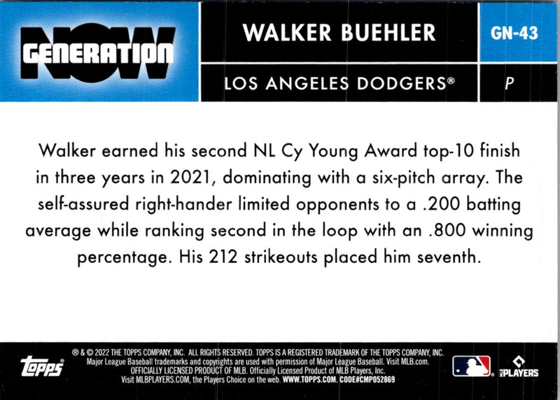 2022 Topps Generation Now Blue Walker Buehler