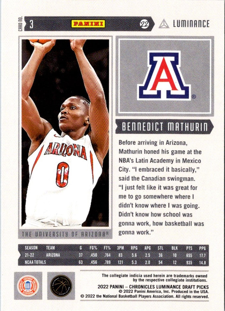 2022 Panini Chronicles Draft Picks Bennedict Mathurin