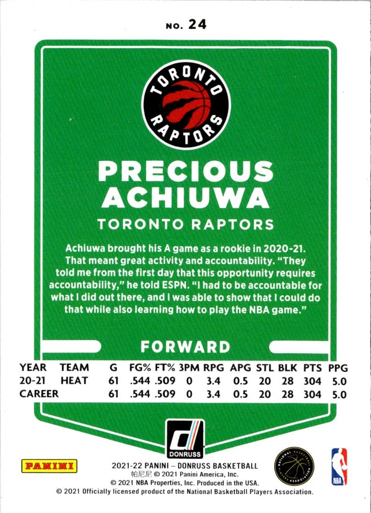 2021 Donruss Holo Red and Gold Laser Precious Achiuwa