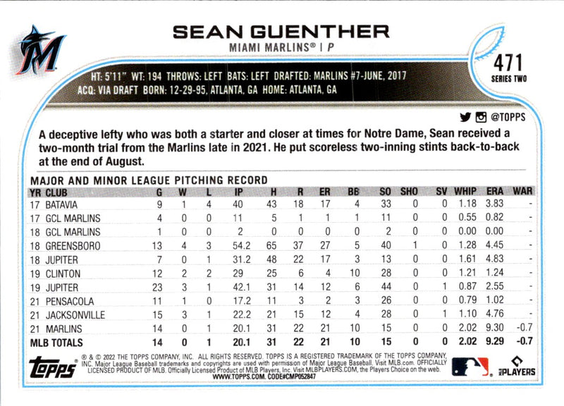 2022 Topps Sean Guenther