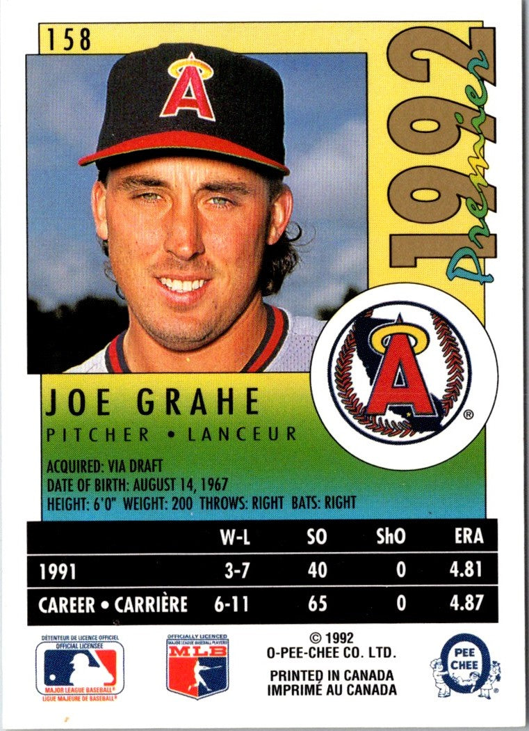 1992 O-Pee-Chee Premier Joe Grahe