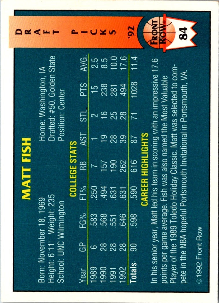 1992 Front Row Draft Picks Gold Matt Fish